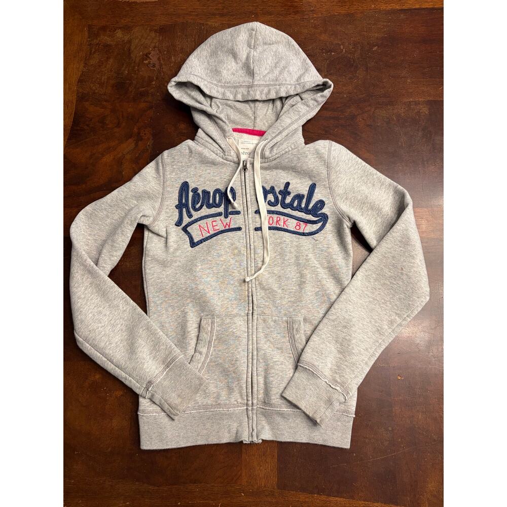 Aeropostale Y2K Grey New York 87 Full Zip Hoodie Jacket Small